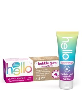 2 Boxes-HELLO Unicorn Sparkle Fluoride Toothpaste~Bubble Gum 2~4.2oz Boxes NEW
